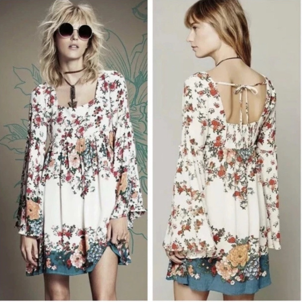 Free People Modern Chinoiserie Tea Combo multicolor floral square neck dress - Picture 15 of 15